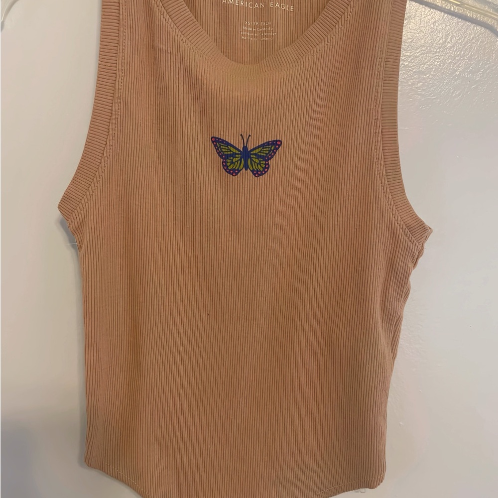 American Eagle Outfitters Tan Ribbed Tank Top